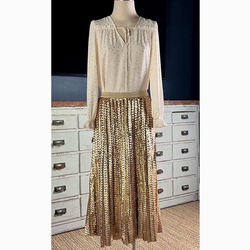 Anthropologie Natalia Gold Sequined Pleated Midi Skirt NWT New 12